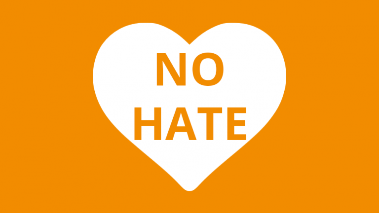 Herz mit text No Hate - Orange für Gesicht Zeigen! Für ein weltoffenes Deutschland e,V.